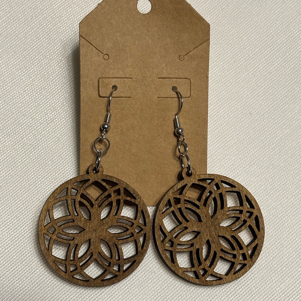Brown Wooden Geometric‎ Earrings